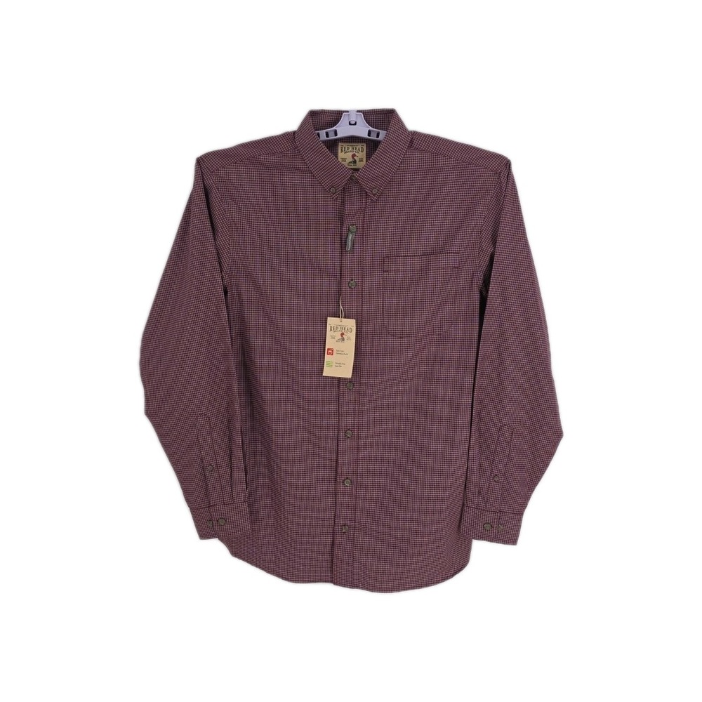 Red Head Brand Maroon and White LS Men's s Button Up, Button Down Shirt   LT NWT